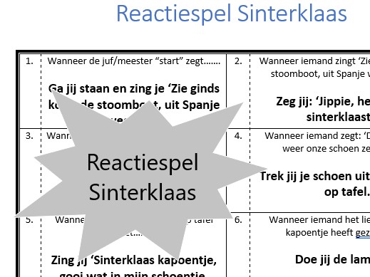 Reactiespel Sinterklaas