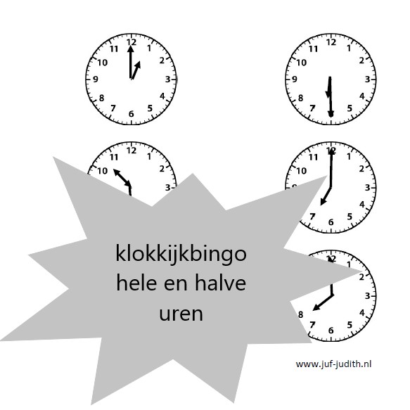 Klokkijkbingo - hele en halve uren