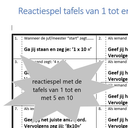 Reactiespel tafels van 1 tot en met 5 en 10