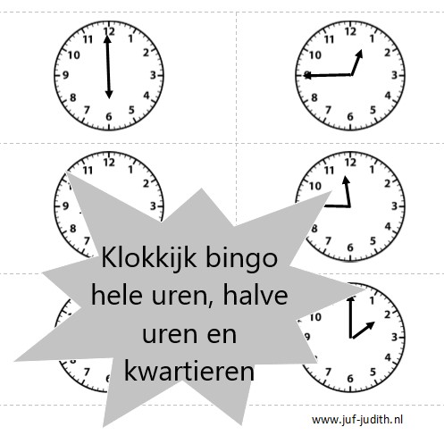 Klokkijk bingo - hele uren, halve uren en kwartieren