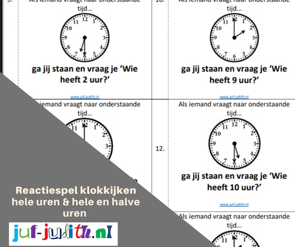 Reactiespel klokkijken - hele uren & hele- en halve uren