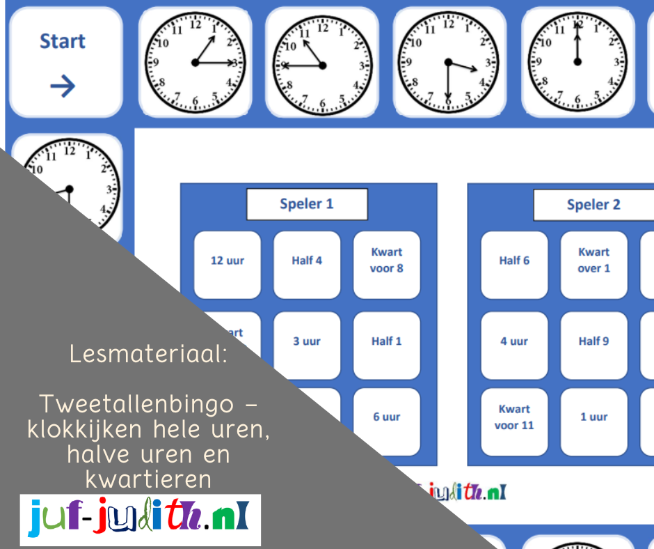 Tweetallen bingo - Klokkijken: hele uren, halve uren en kwartieren